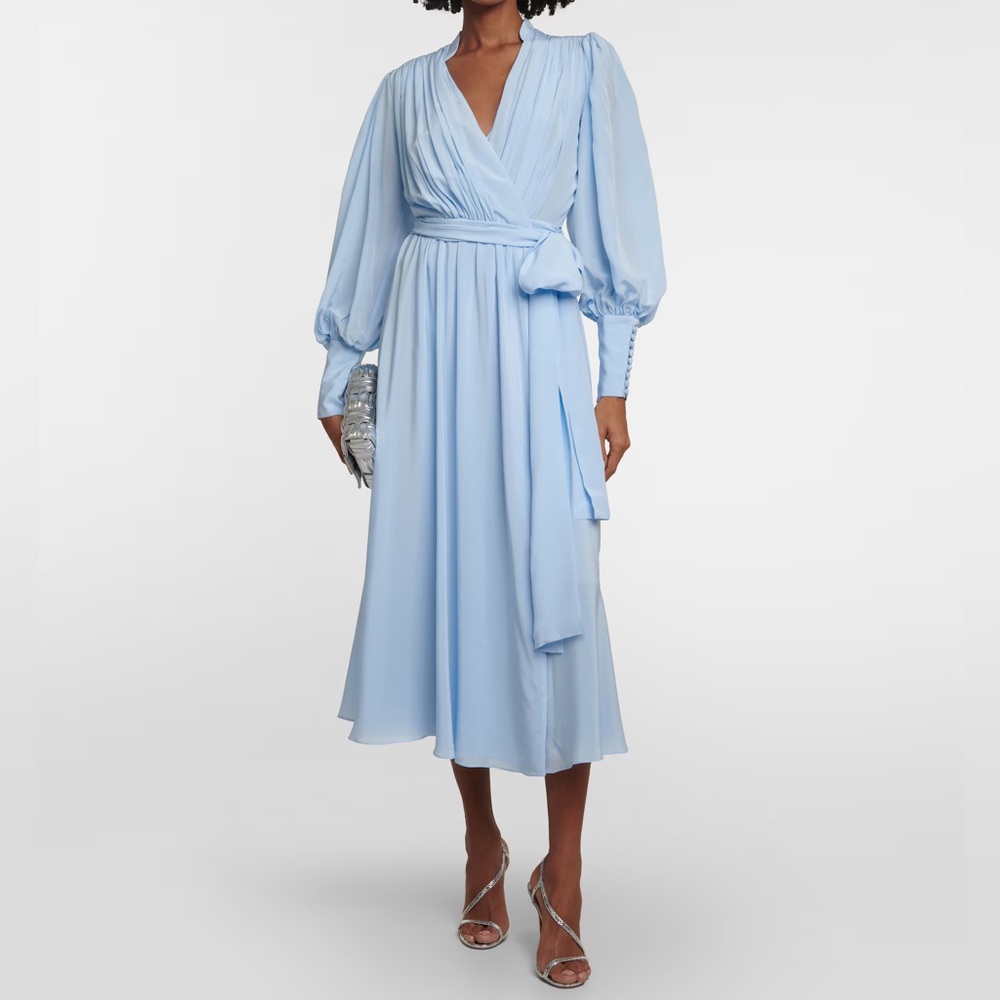 Costarellos draped silk midi dress